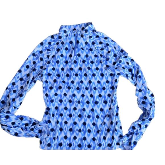 G/FORE Tops - G/Fore Women’s XS Blue White Ikat Print Quarter 1/4 Zip Pullover Top Golf Tennis